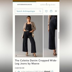 Anthropologie The Colette Denim Cropped Wide Leg Jeans